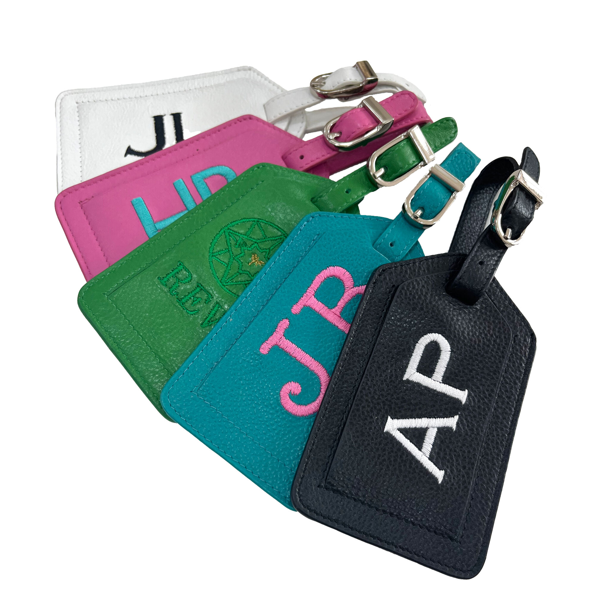 Monogrammed leather luggage tag