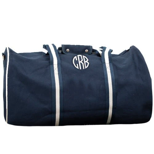 Canvas weekender duffle bag with embroidered monogram