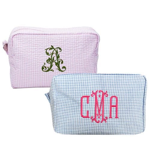 Oversized Cotton gingham washbag with an embroidered monogram